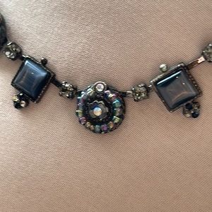 Iridescent Enamel Brown & Opal Color Circle Necklace Bar Chain